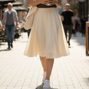 Elegant Cream Midi Skirt